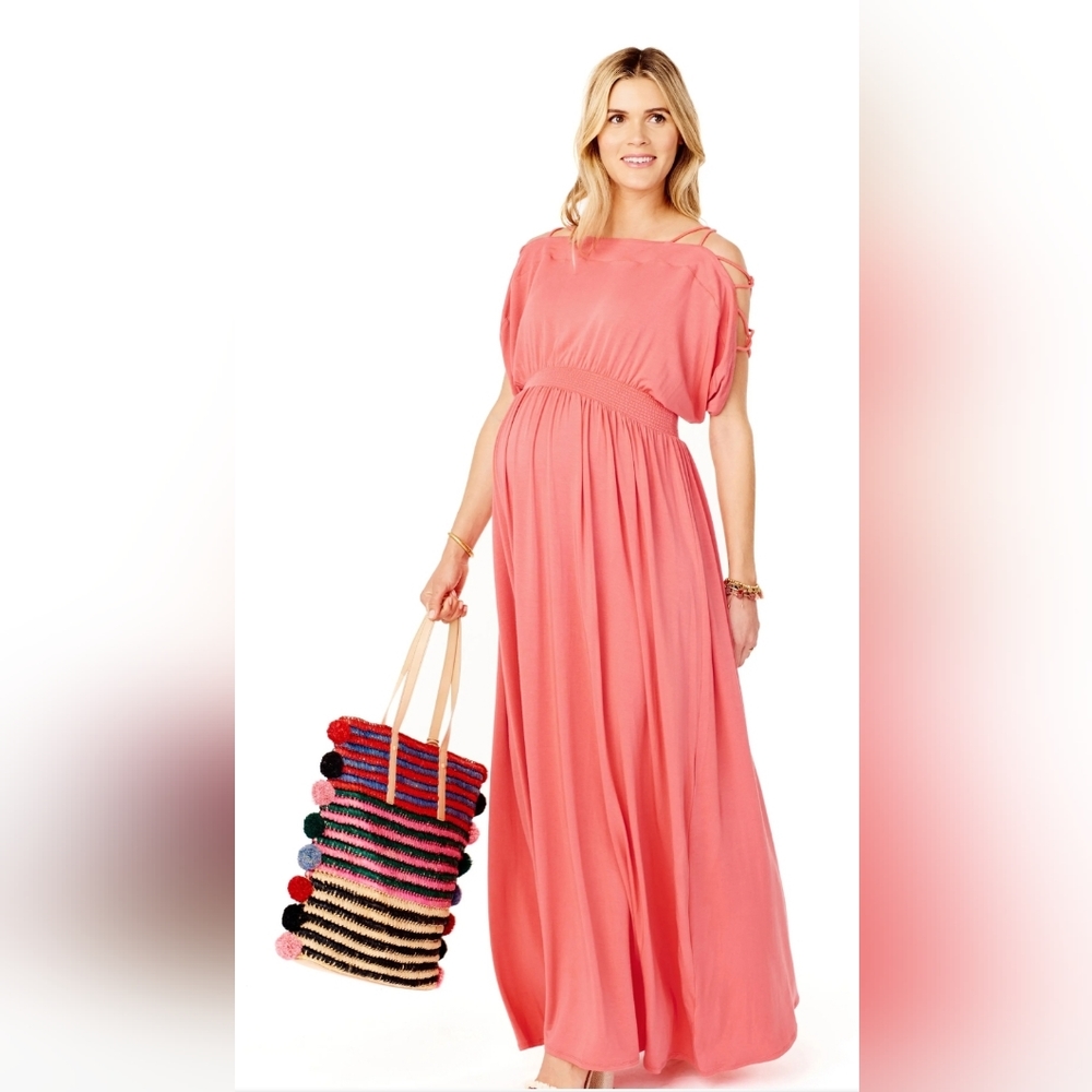 Ingrid & Isabel maternity empire waist dress in Coral